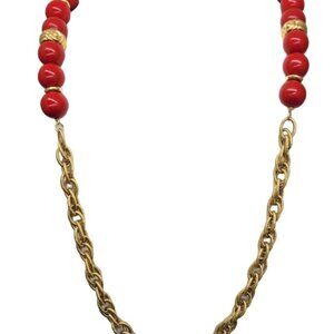 Vintage 1977 Signed Givenchy Goldtone Red Sautoir Necklace